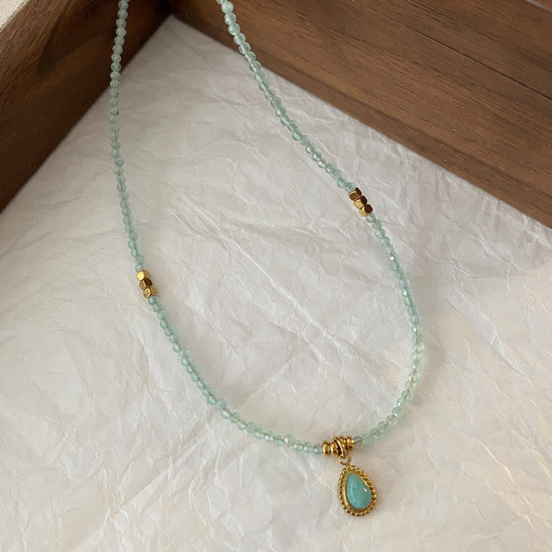 Collier à breloques en forme de goutte d'amazonite bleue naturelle Olivenorma