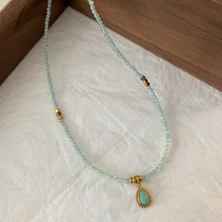 Collier à breloques en forme de goutte d'amazonite bleue naturelle Olivenorma