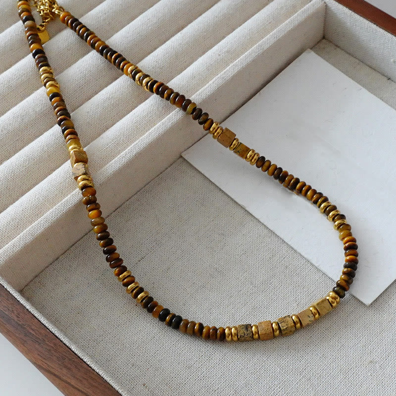 Collier de perles en pierre d'oeil de tigre naturelle vintage Olivenorma