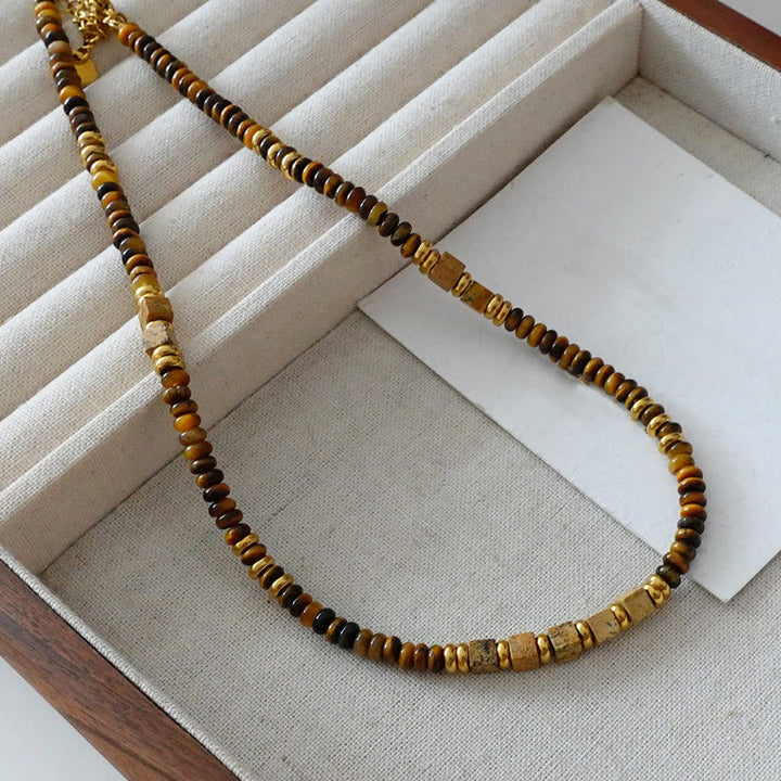 Collier de perles en pierre d'oeil de tigre naturelle vintage Olivenorma