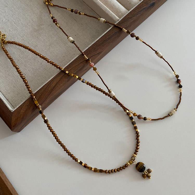 Collier de perles empilées en pierre d'œil de tigre Olivenorma