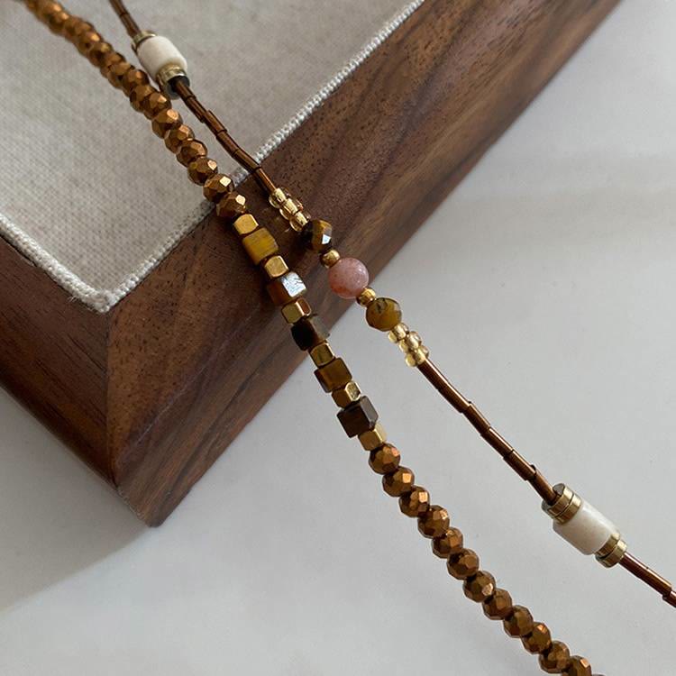 Collier de perles empilées en pierre d'œil de tigre Olivenorma