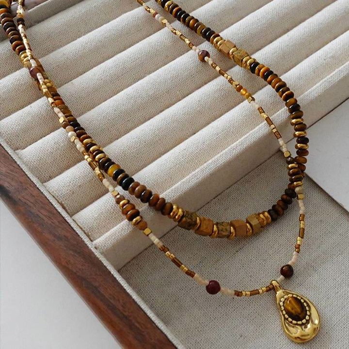 Collier de perles en pierre d'oeil de tigre naturelle vintage Olivenorma