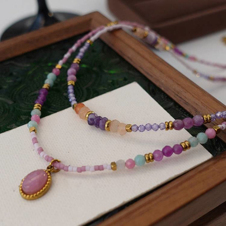 Collier de perles à breloques en cristal naturel Olivenorma