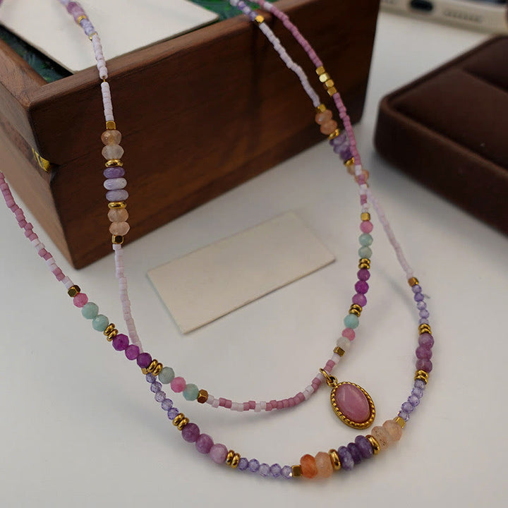 Collier de perles à breloques en cristal naturel Olivenorma