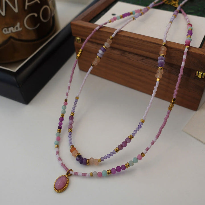 Collier de perles à breloques en cristal naturel Olivenorma