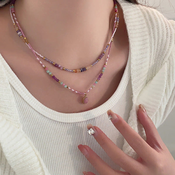Collier de perles à breloques en cristal naturel Olivenorma