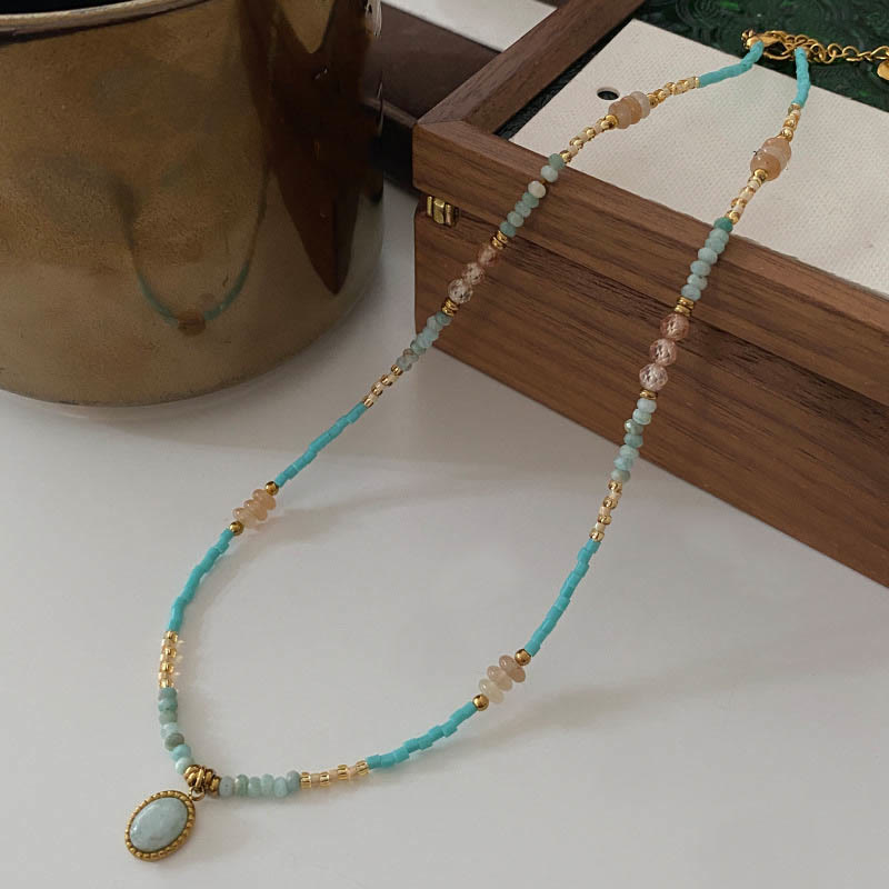 Collier ras du cou avec breloque en forme de goutte d'amazonite naturelle Olivenorma