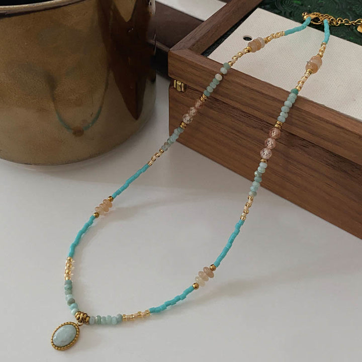 Collier ras du cou avec breloque en forme de goutte d'amazonite naturelle Olivenorma
