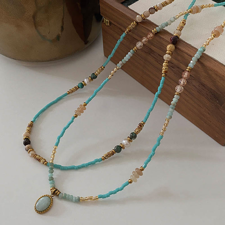 Collier ras du cou avec breloque en forme de goutte d'amazonite naturelle Olivenorma
