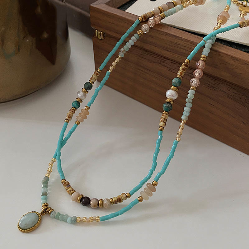 Collier ras du cou avec breloque en forme de goutte d'amazonite naturelle Olivenorma