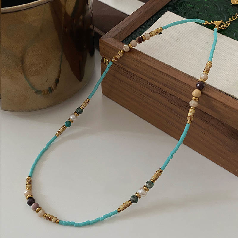 Collier ras du cou avec breloque en forme de goutte d'amazonite naturelle Olivenorma