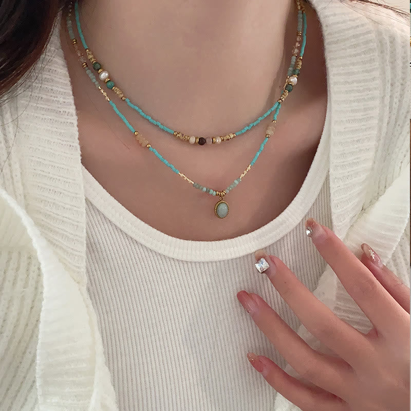 Collier ras du cou avec breloque en forme de goutte d'amazonite naturelle Olivenorma