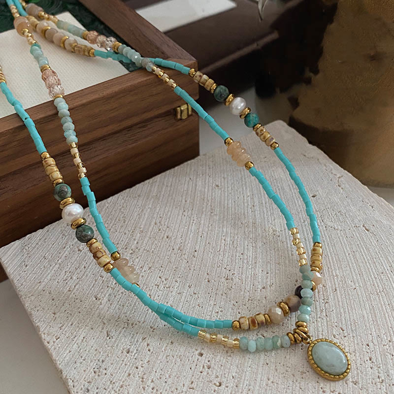 Collier ras du cou avec breloque en forme de goutte d'amazonite naturelle Olivenorma