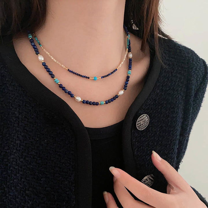 Collier de perles en lapis-lazuli naturel bleu Klein Olivenorma