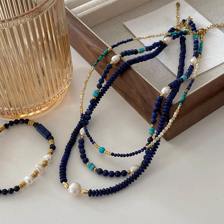 Collier de perles en lapis-lazuli naturel bleu Klein Olivenorma