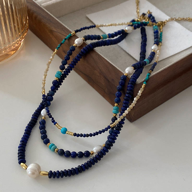 Collier de perles en lapis-lazuli naturel bleu Klein Olivenorma
