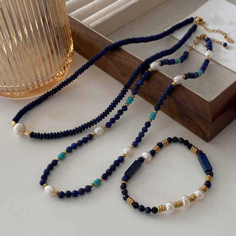 Collier de perles en lapis-lazuli naturel bleu Klein Olivenorma