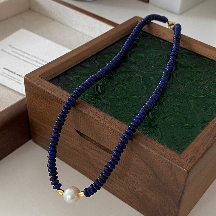 Collier de perles en lapis-lazuli naturel bleu Klein Olivenorma