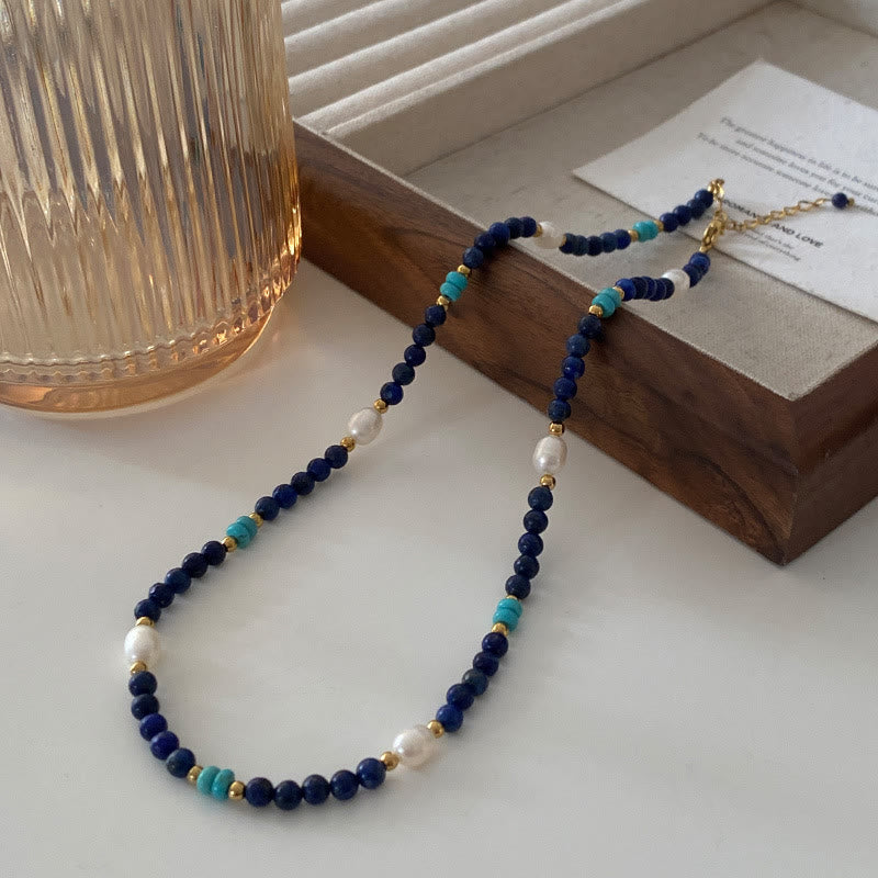 Collier de perles en lapis-lazuli naturel bleu Klein Olivenorma