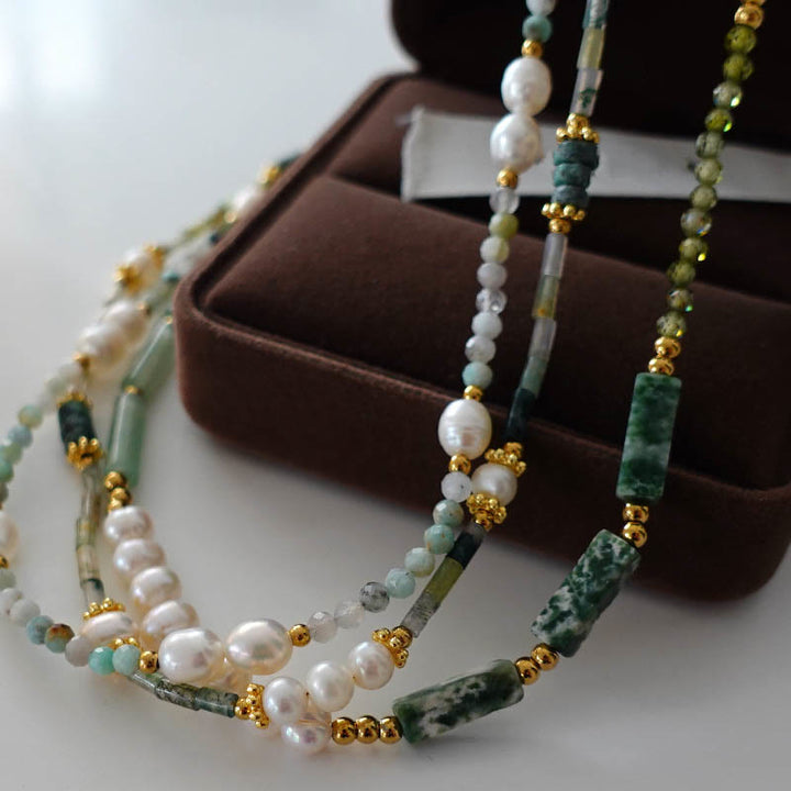 Collier de perles empilées en aventurine verte naturelle Olivenorma