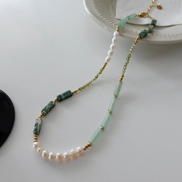 Collier de perles empilées en aventurine verte naturelle Olivenorma