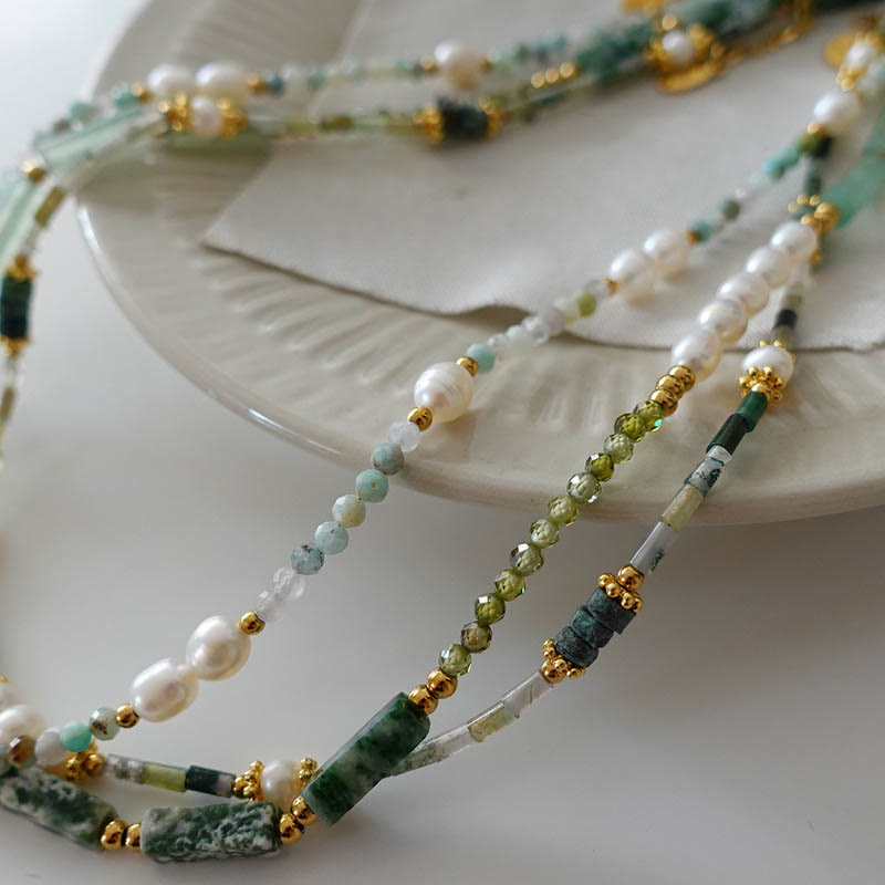 Collier de perles empilées en aventurine verte naturelle Olivenorma