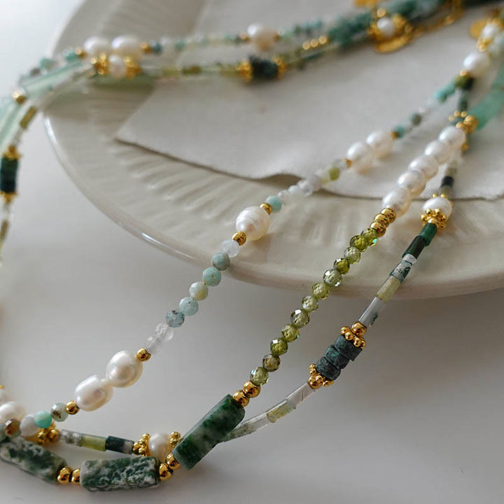 Collier de perles empilées en aventurine verte naturelle Olivenorma