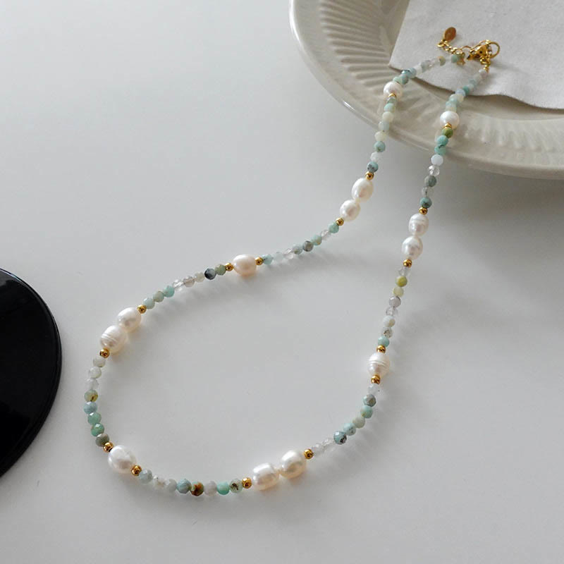 Collier de perles empilées en aventurine verte naturelle Olivenorma