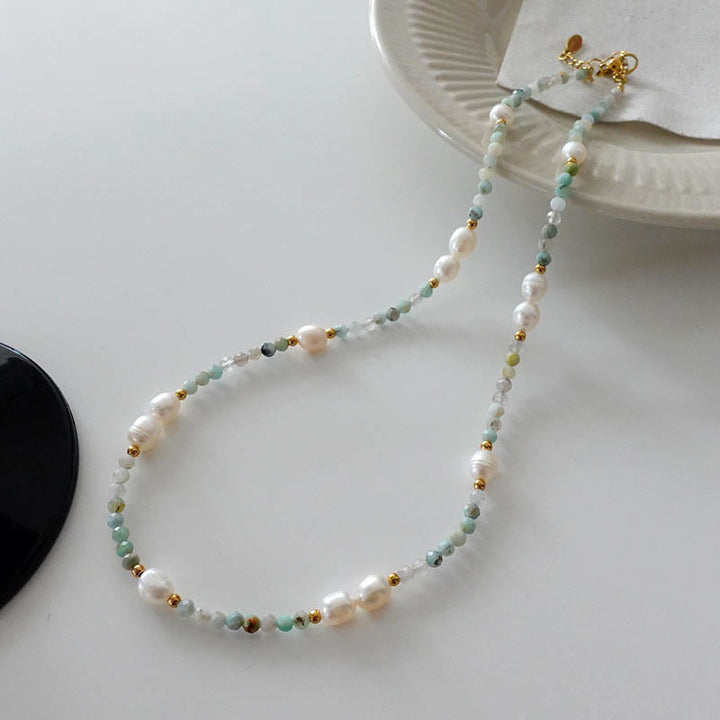 Collier de perles empilées en aventurine verte naturelle Olivenorma