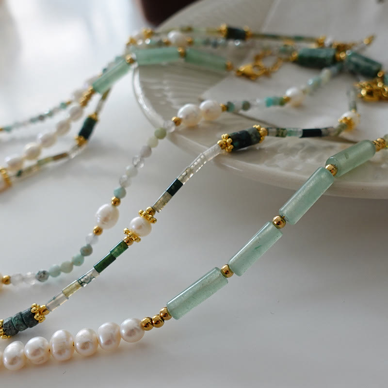 Collier de perles empilées en aventurine verte naturelle Olivenorma