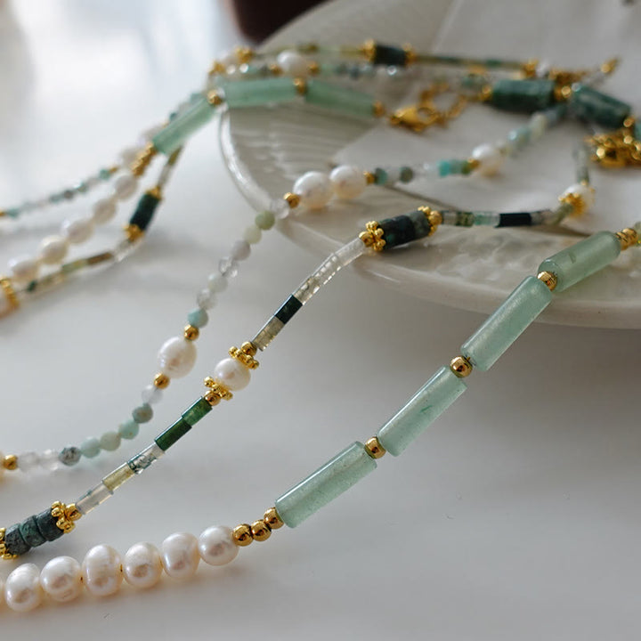 Collier de perles empilées en aventurine verte naturelle Olivenorma