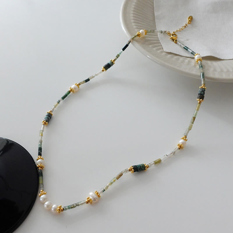 Collier de perles empilées en aventurine verte naturelle Olivenorma