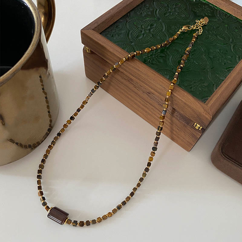 Ensemble de bijoux avec bracelet et collier en perles de pierre œil de tigre Olivenorma