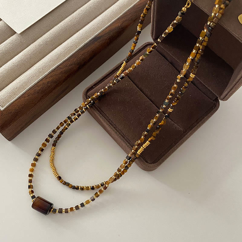 Ensemble de bijoux avec bracelet et collier en perles de pierre œil de tigre Olivenorma