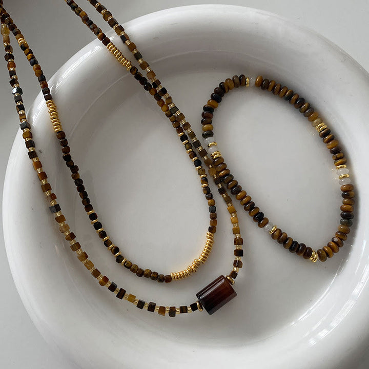 Ensemble de bijoux avec bracelet et collier en perles de pierre œil de tigre Olivenorma