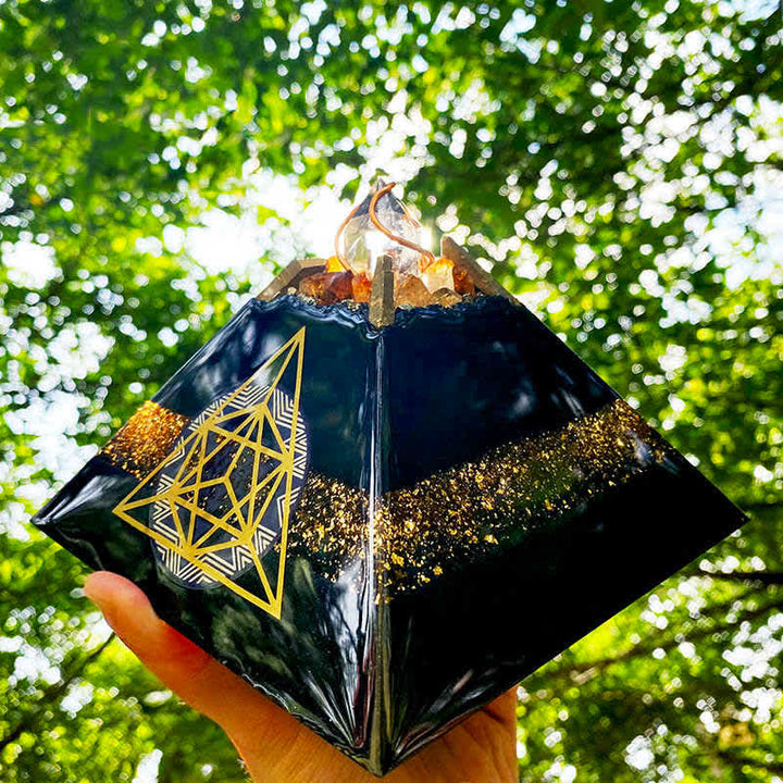 Pyramide d'orgone en cristal d'obsidienne Olivenorma de 14 cm