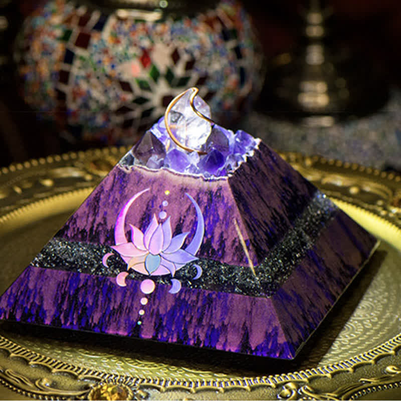 Olivenorma 14cm Lotus Améthyste Energy Spire Orgone Pyramide