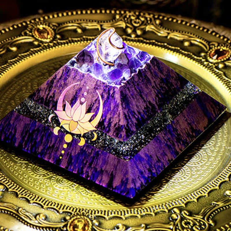 Olivenorma 14cm Lotus Améthyste Energy Spire Orgone Pyramide