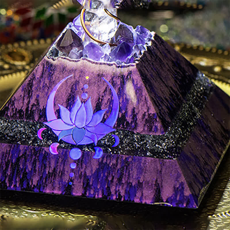 Olivenorma 14cm Lotus Améthyste Energy Spire Orgone Pyramide