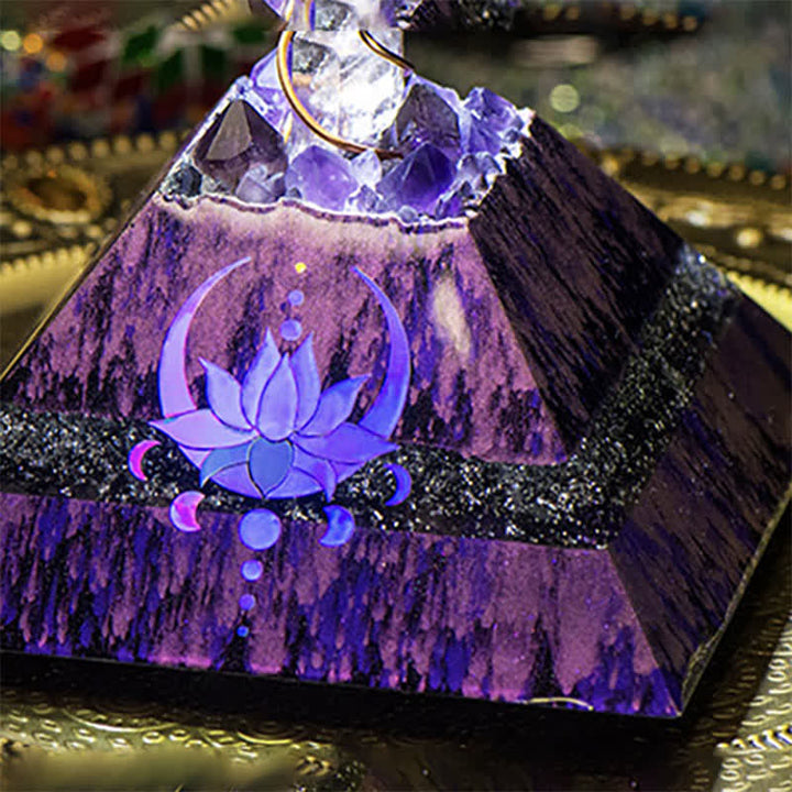 Olivenorma 14cm Lotus Améthyste Energy Spire Orgone Pyramide