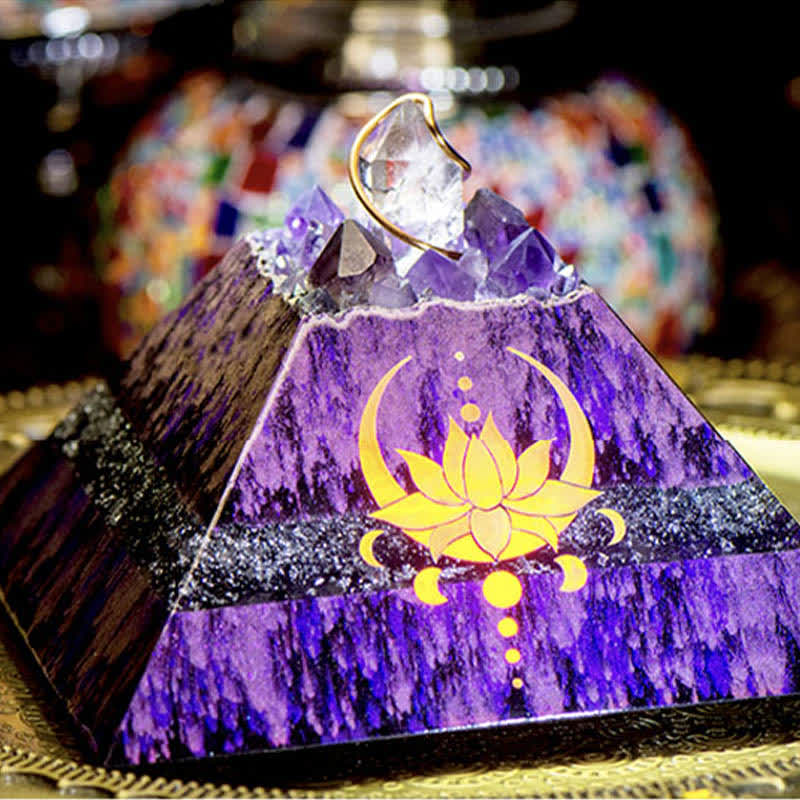Olivenorma 14cm Lotus Améthyste Energy Spire Orgone Pyramide