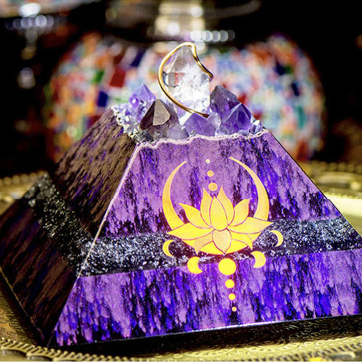 Olivenorma 14cm Lotus Améthyste Energy Spire Orgone Pyramide