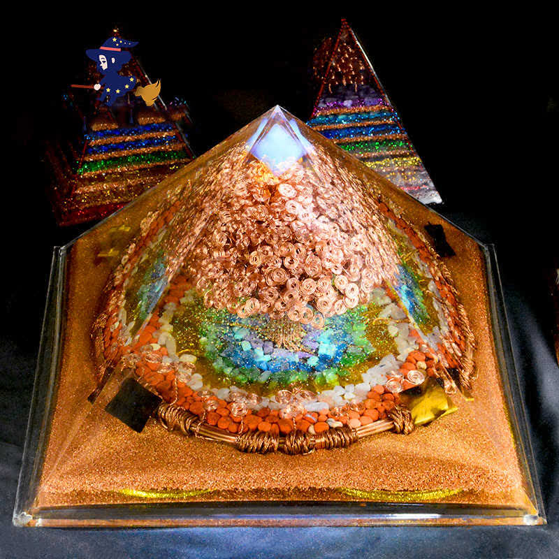 Olivenorma 31cm Pyramide Orgone à Effet Complet Énorme Spire d'Énergie