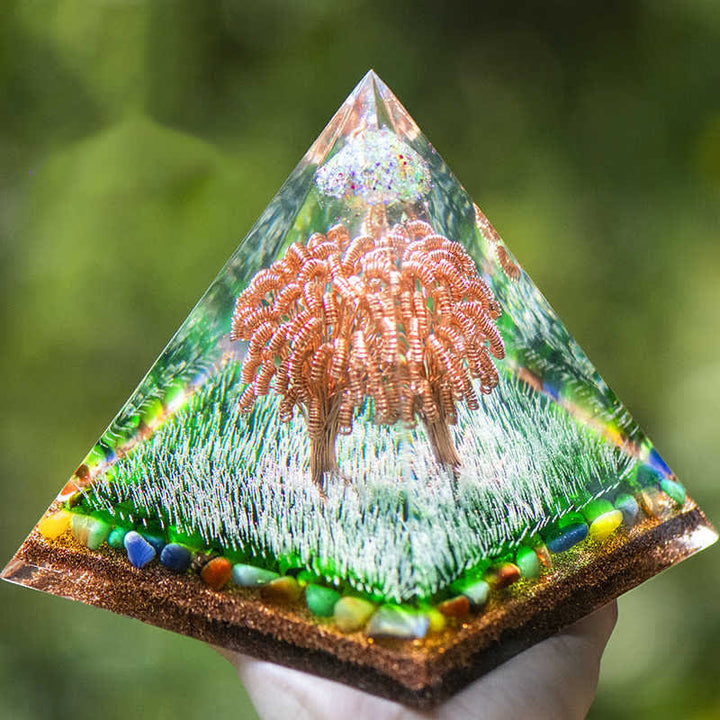 Bobine de cuivre Ogham Olivenorma Arbre Couleur Agate Orgone Pyramide