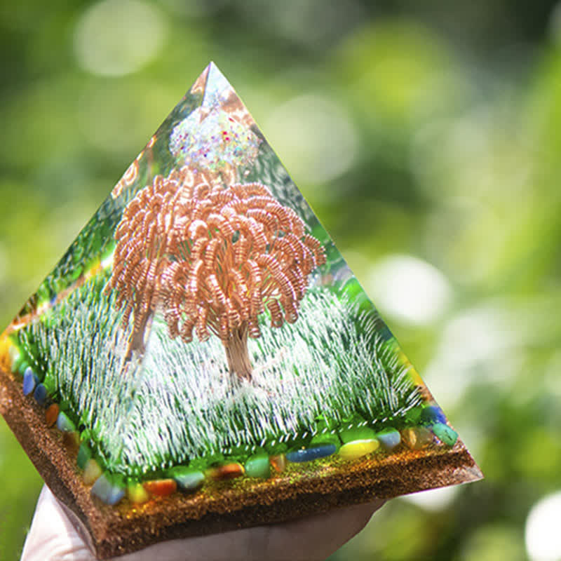 Bobine de cuivre Ogham Olivenorma Arbre Couleur Agate Orgone Pyramide