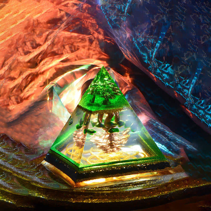 Arbre inversé à double hélice cosmique d'Olivenorma, pyramide orgone