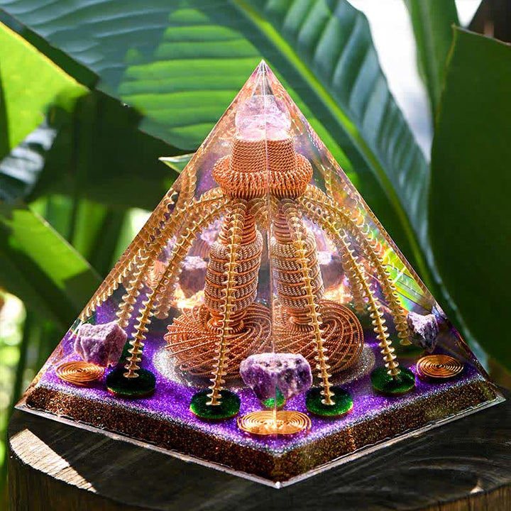 Générateur d'énergie en fil de cuivre améthyste Olivenorma Pyramide orgone