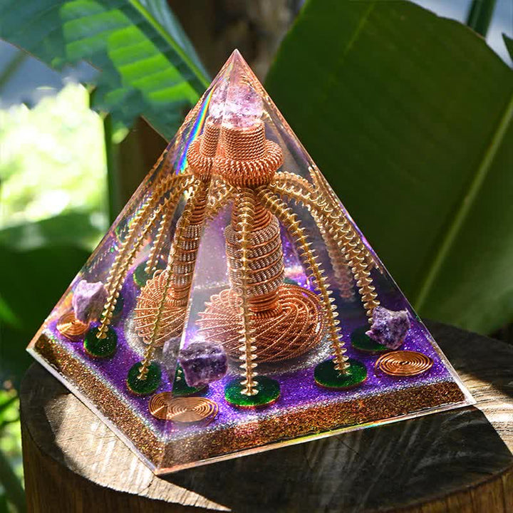 Générateur d'énergie en fil de cuivre améthyste Olivenorma Pyramide orgone