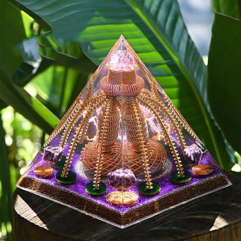 Générateur d'énergie en fil de cuivre améthyste Olivenorma Pyramide orgone